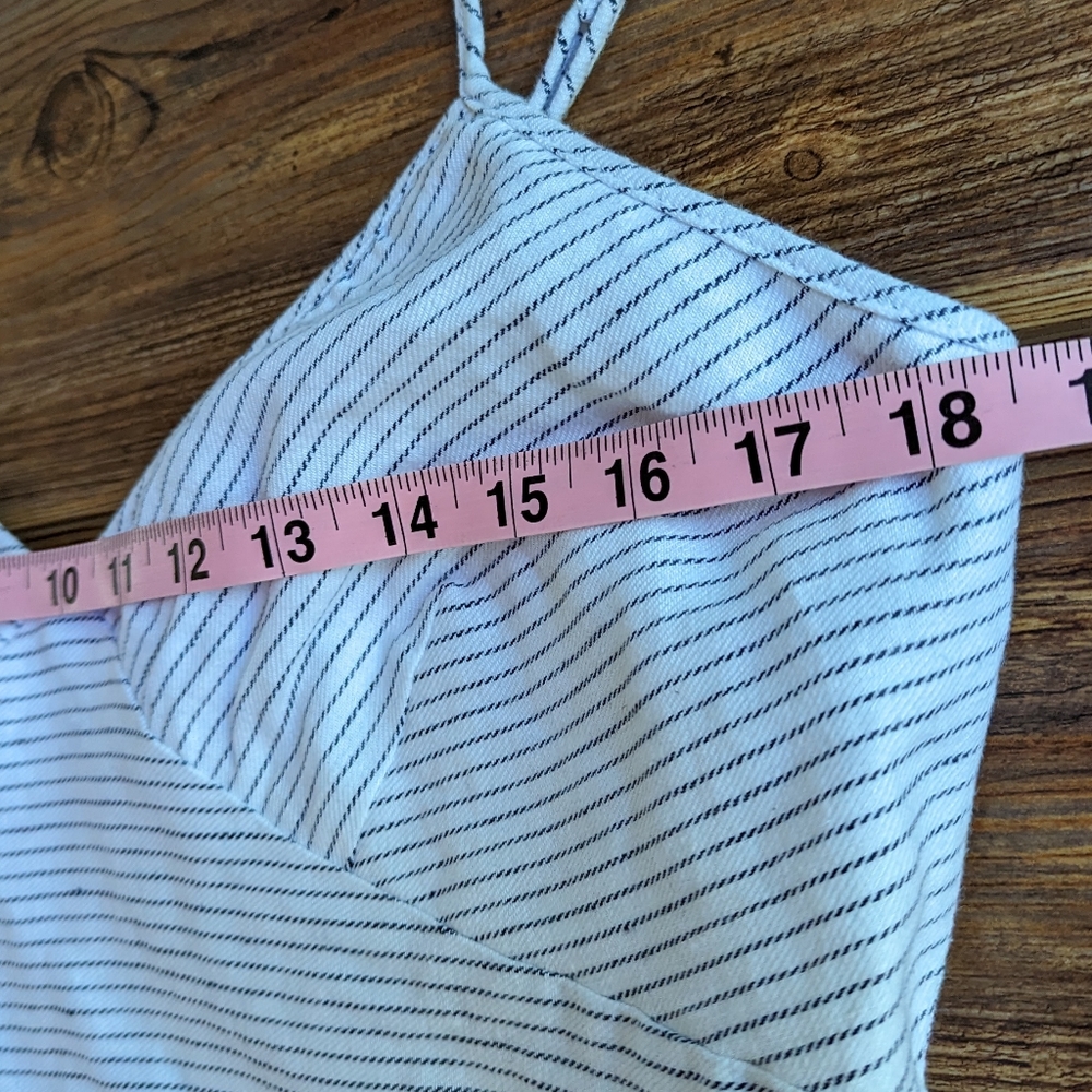 Banana Republic Linen Sleeveless Sheath White/Blue Stripe Midi Trumpet Dress 14 - Picture 9 of 10